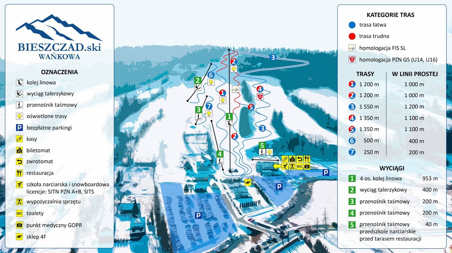 Biezczadski Wańkowa trail map