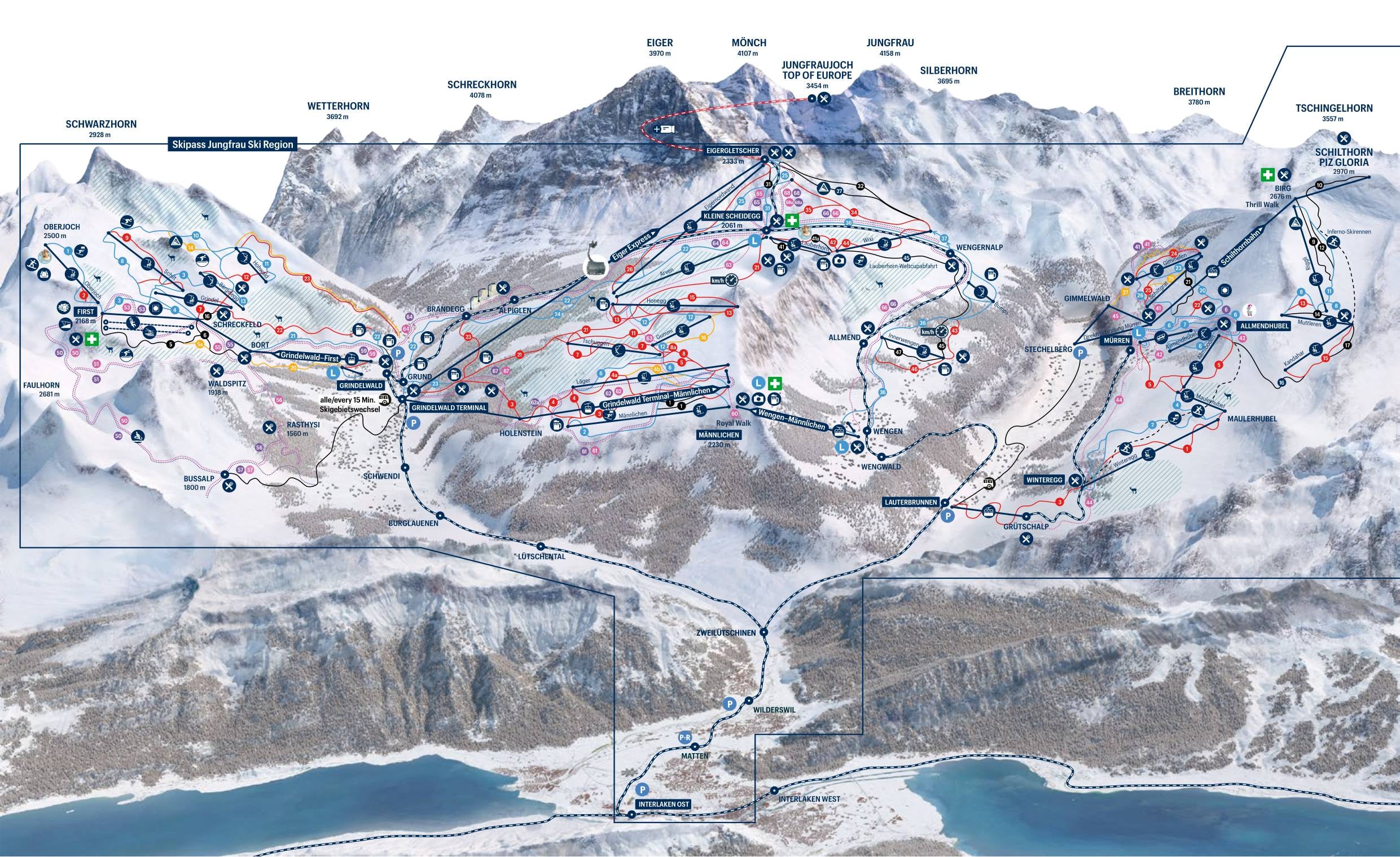 Kleine Scheidegg/Männlichen – Grindelwald/Wengen trail map