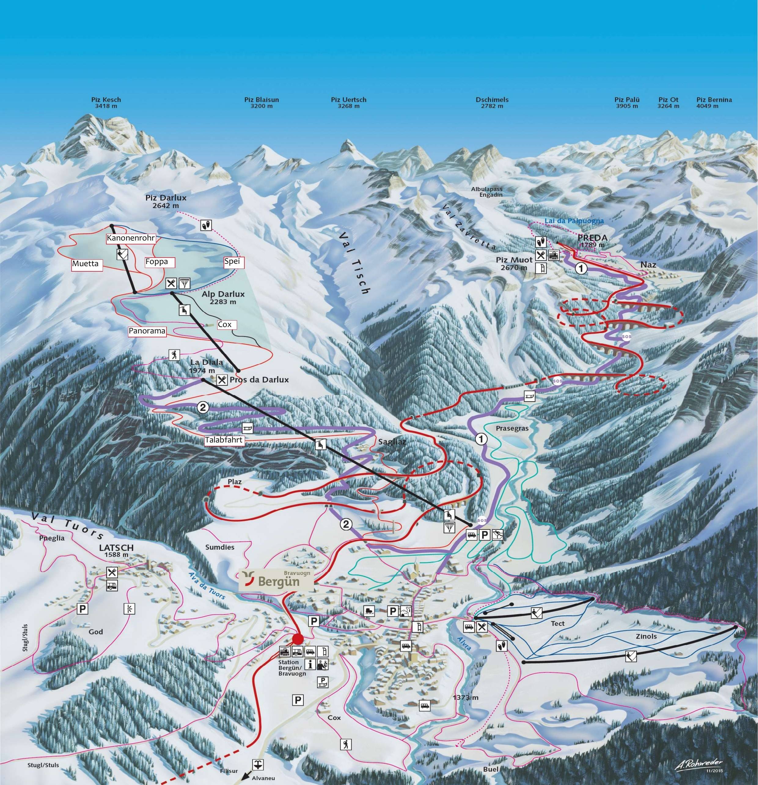 Tèct/Zinols – Bergün trail map