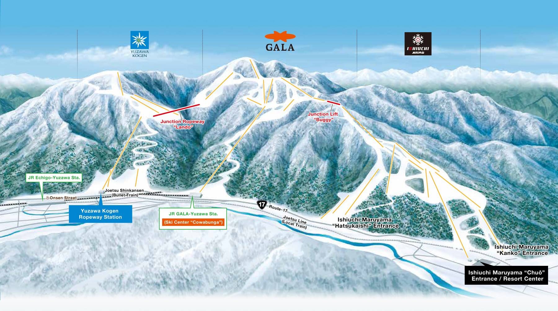 Yuzawa Kogen/Gala Yuzawa/Ishiuchi Maruyama trail map
