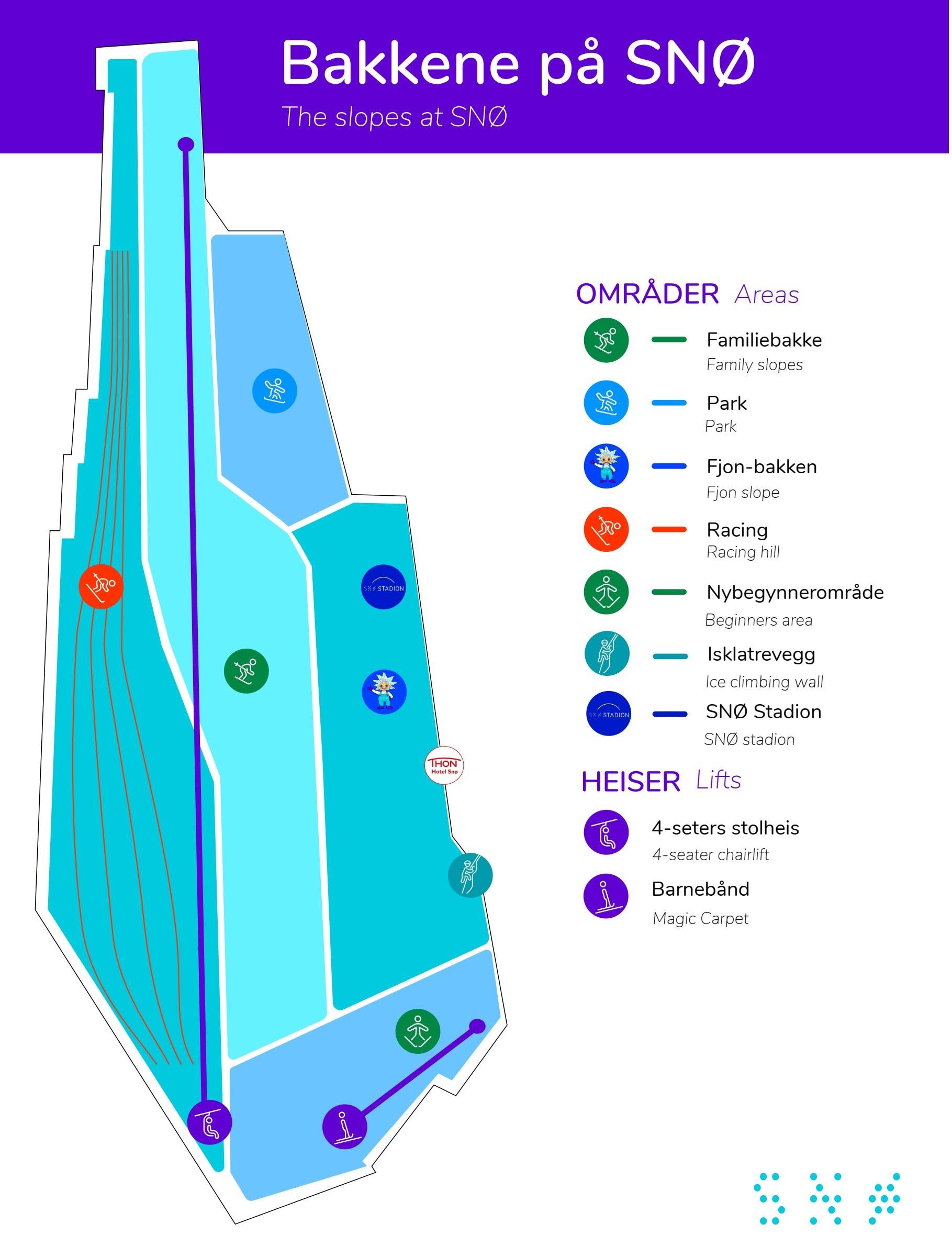 Indoor ski area SNØ trail map