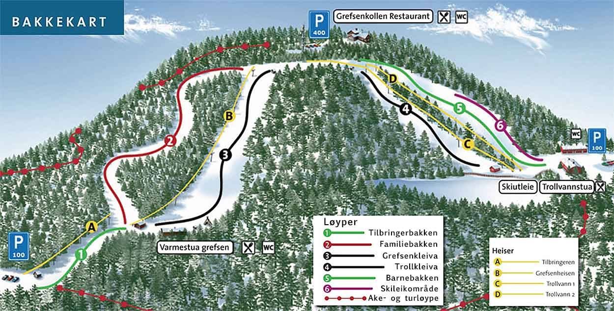 Oslo Skisenter Grefsenkollen trail map