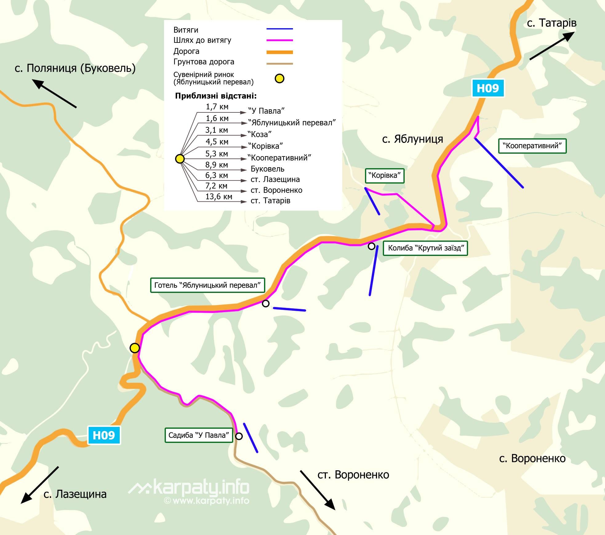 Koza (Коза) – Yablunytsia (Яблуниця) trail map