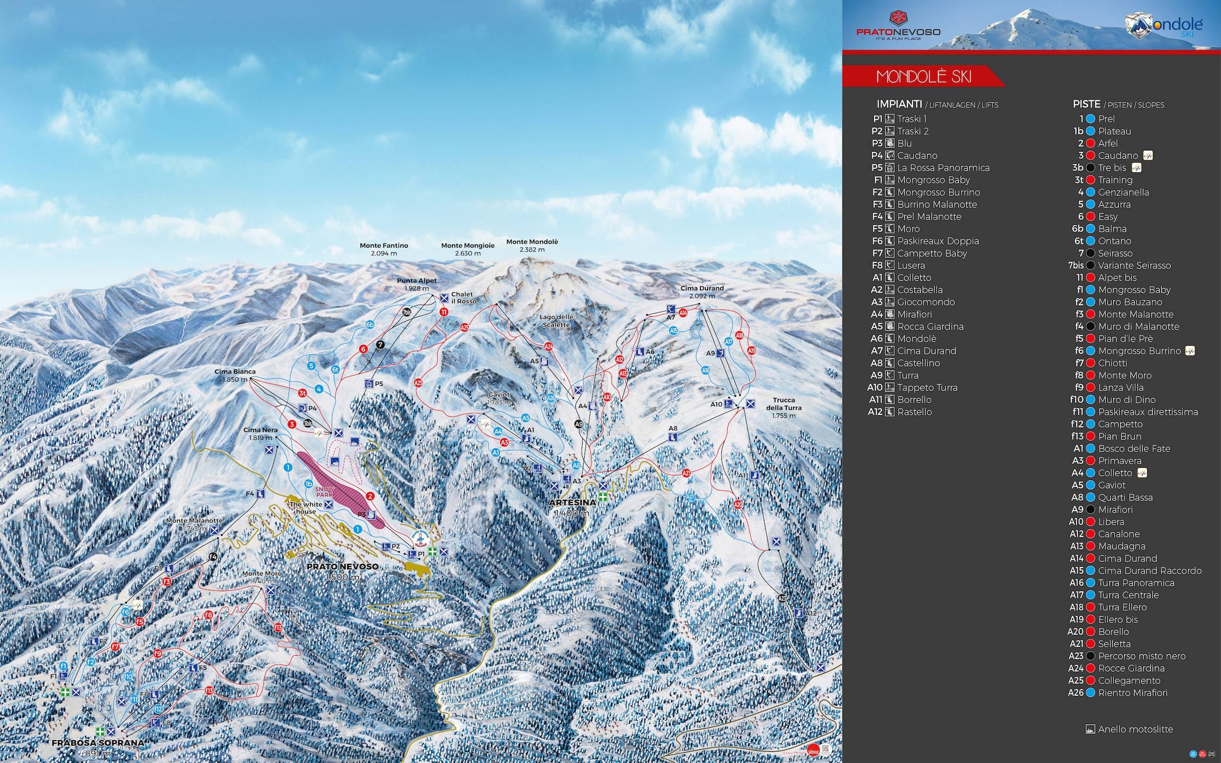 Mondolè Ski – Artesina/Frabosa Soprana/Prato Nevoso trail map