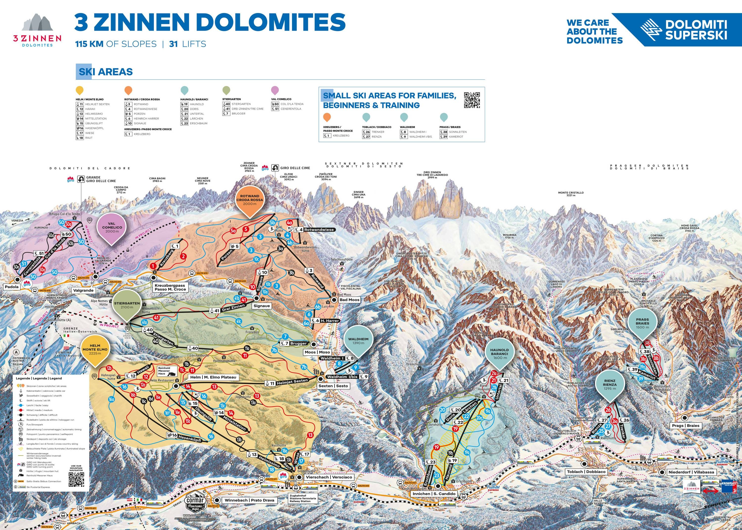 3 Zinnen Dolomites – Helm/Stiergarten/Rotwand/Kreuzbergpass trail map