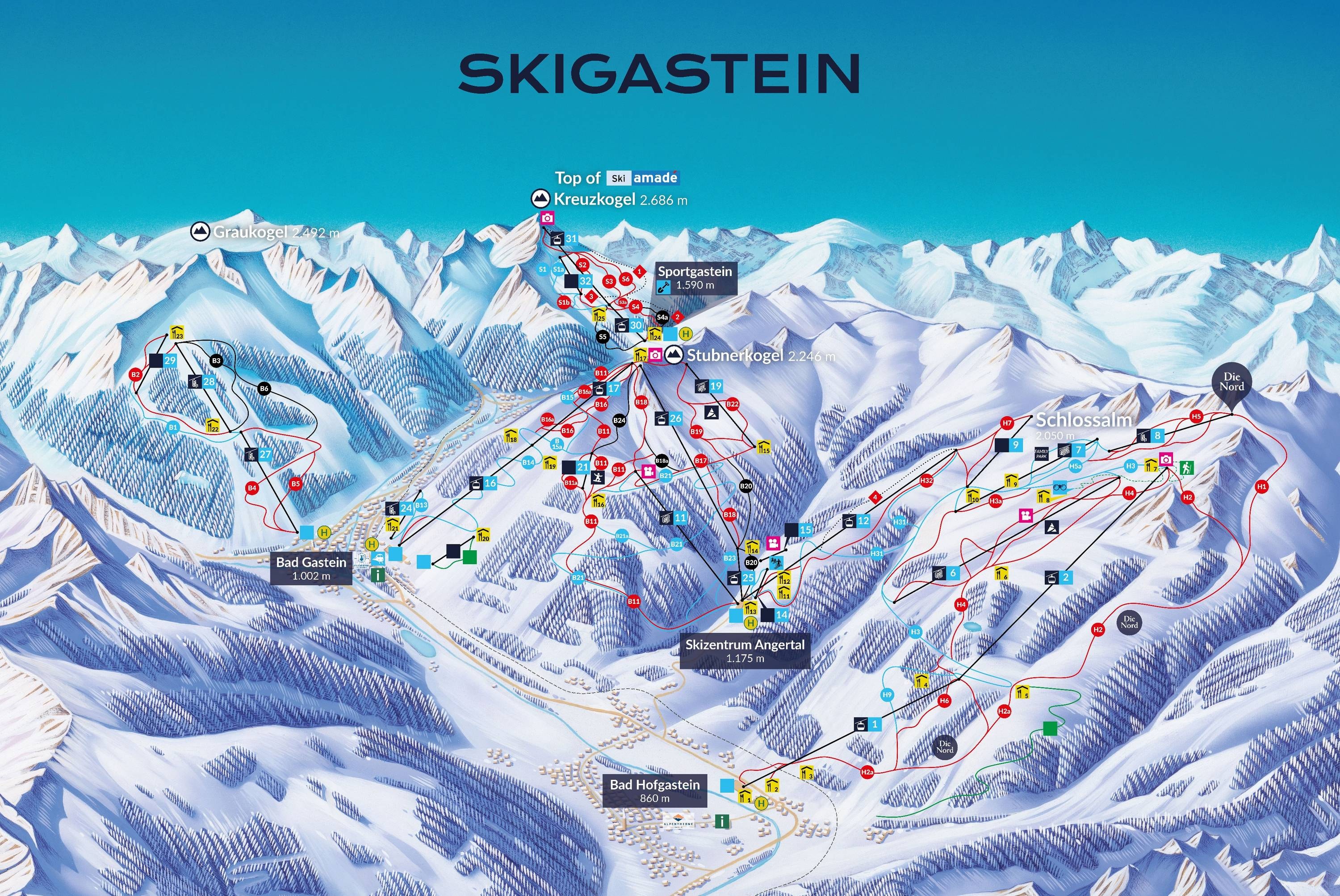 Bad Gastein/Bad Hofgastein – Schlossalm/Angertal/Stubnerkogel trail map