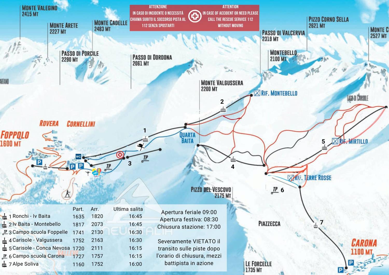 Foppolo/Carona (Brembo Ski) trail map