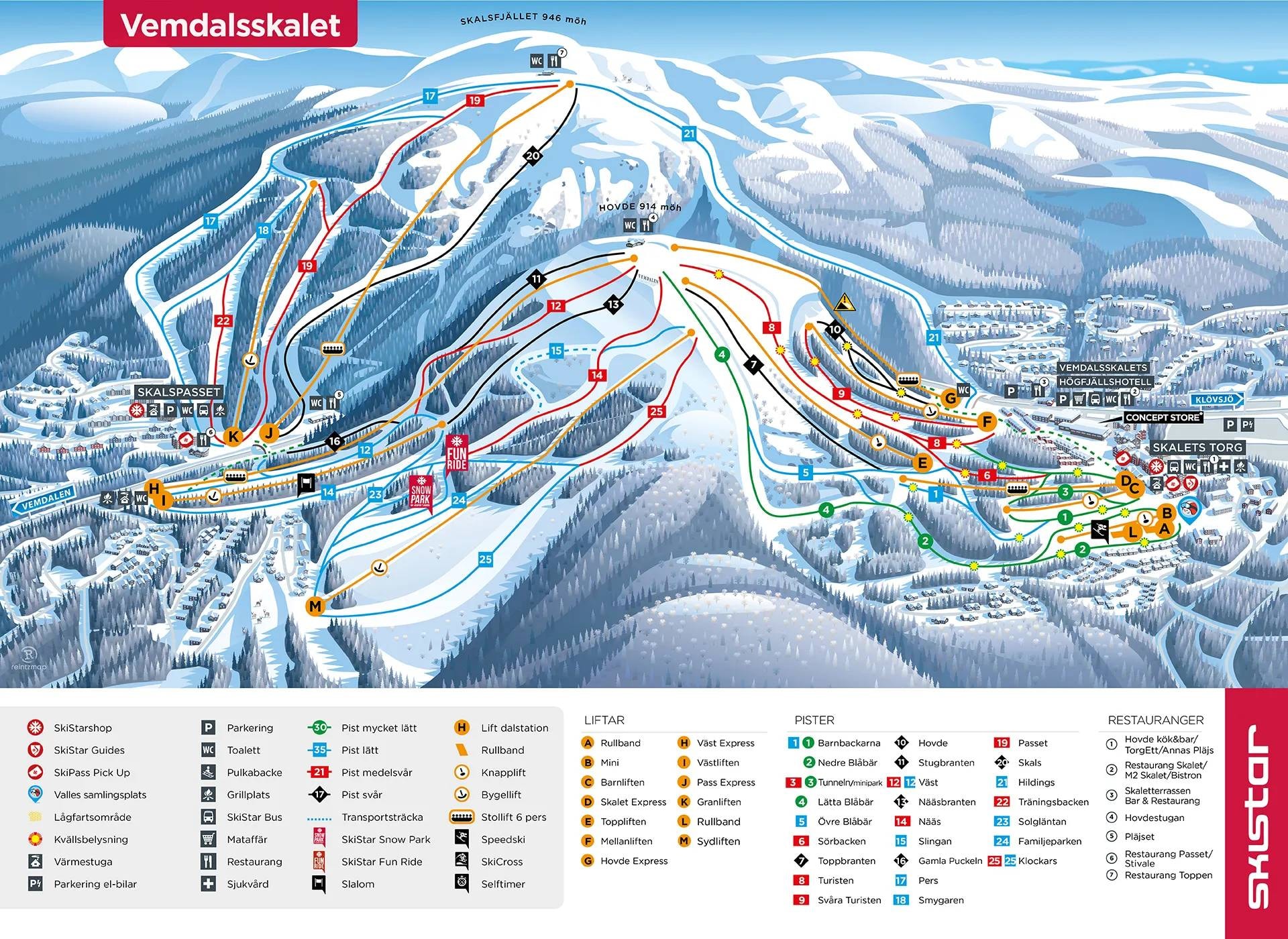 Vemdalsskalet trail map