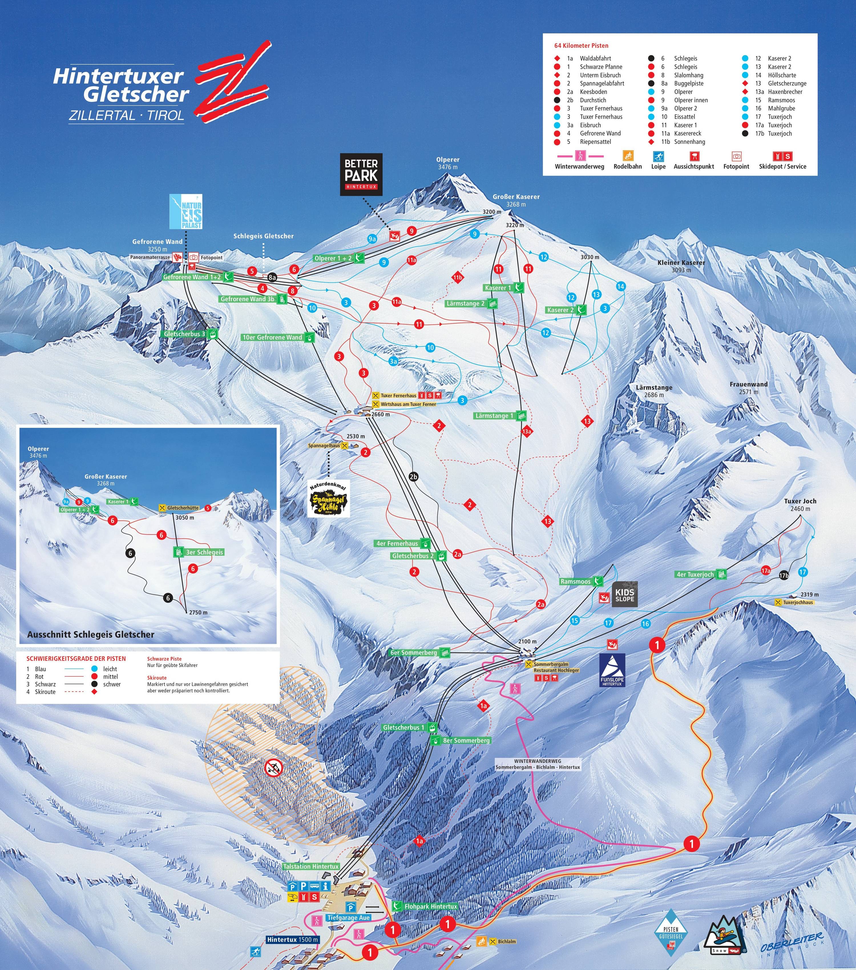 Hintertux Glacier (Hintertuxer Gletscher) trail map