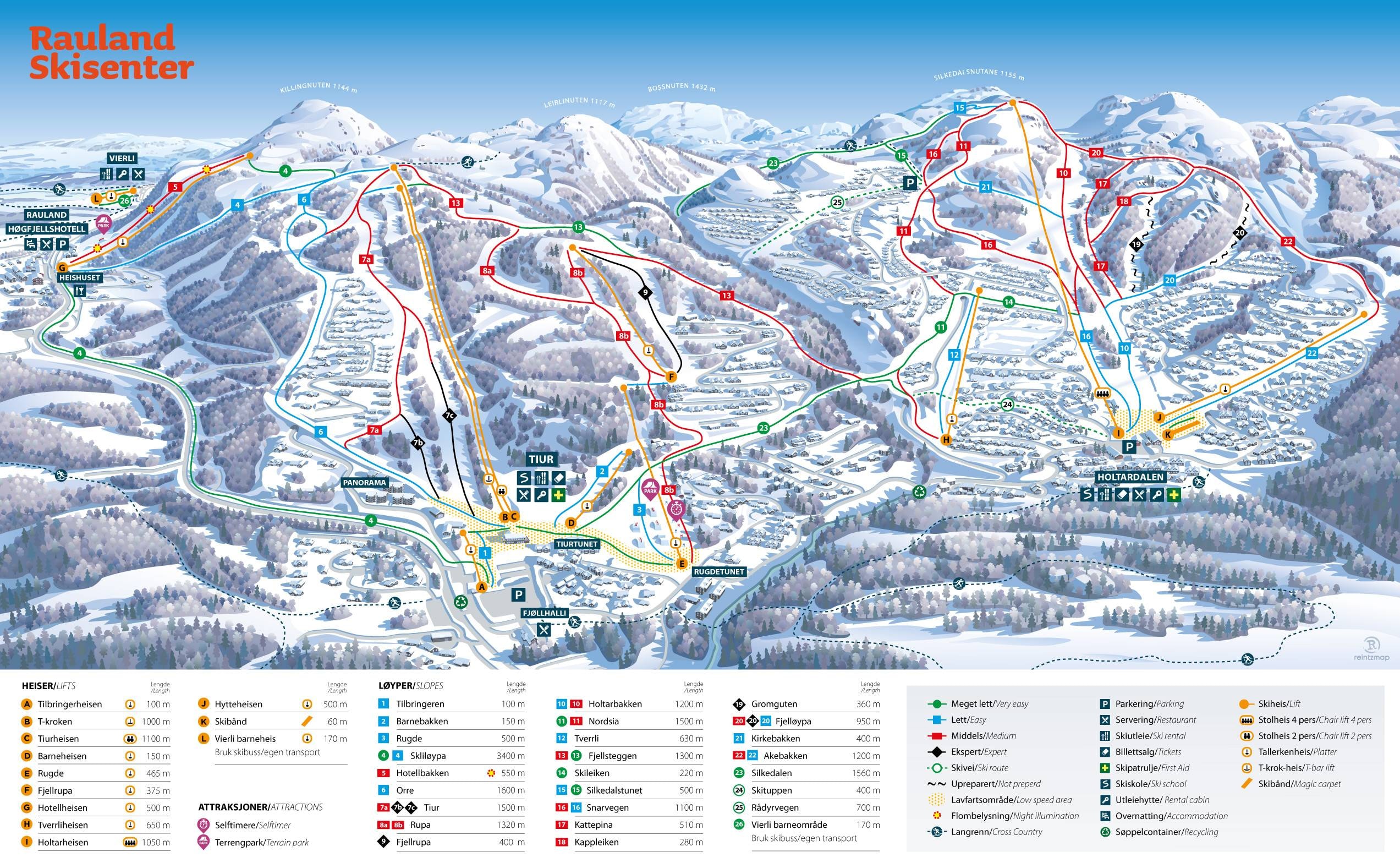 Rauland Skisenter trail map