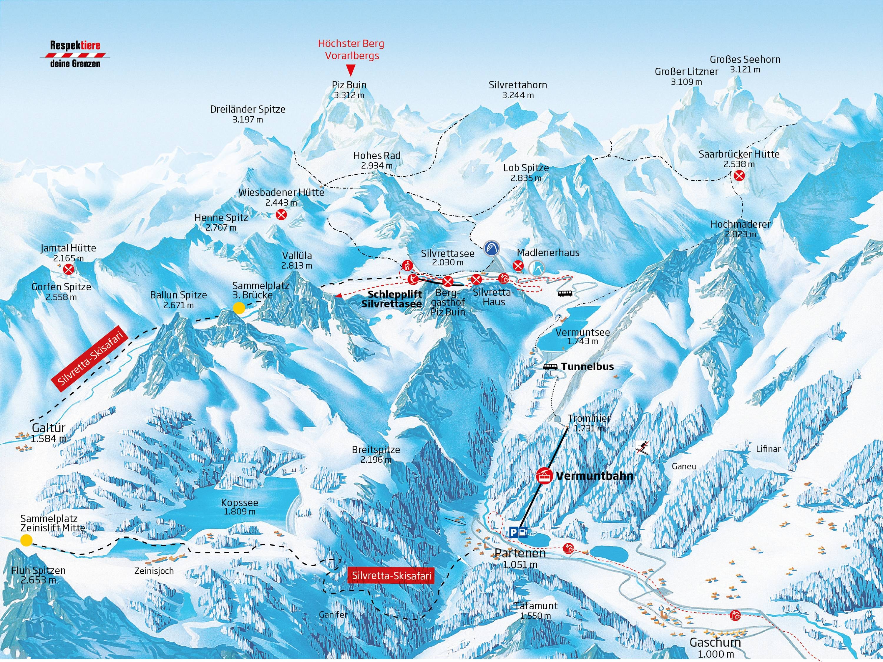 Silvretta Bielerhöhe – Partenen trail map