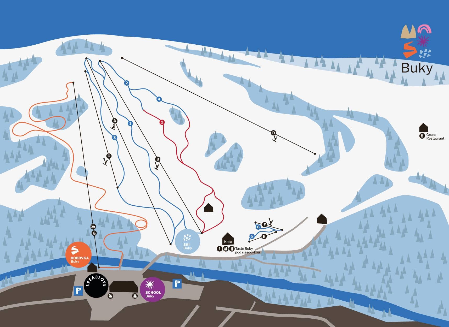 Mladé Buky trail map