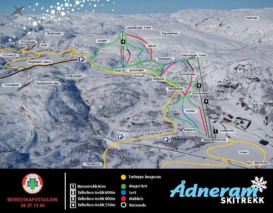 Ådneram Skitrekk trail map