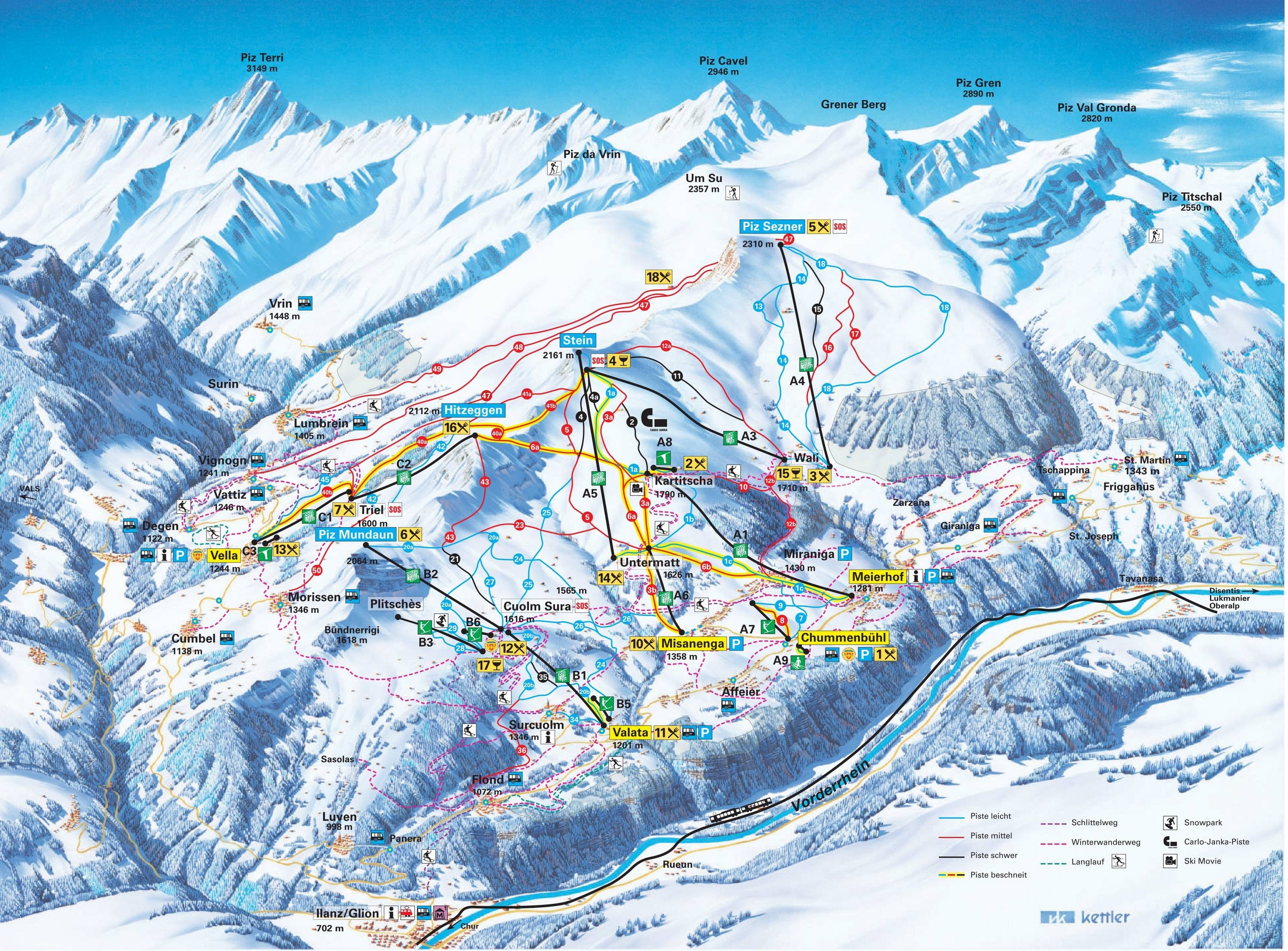 Obersaxen/Mundaun/Val Lumnezia trail map