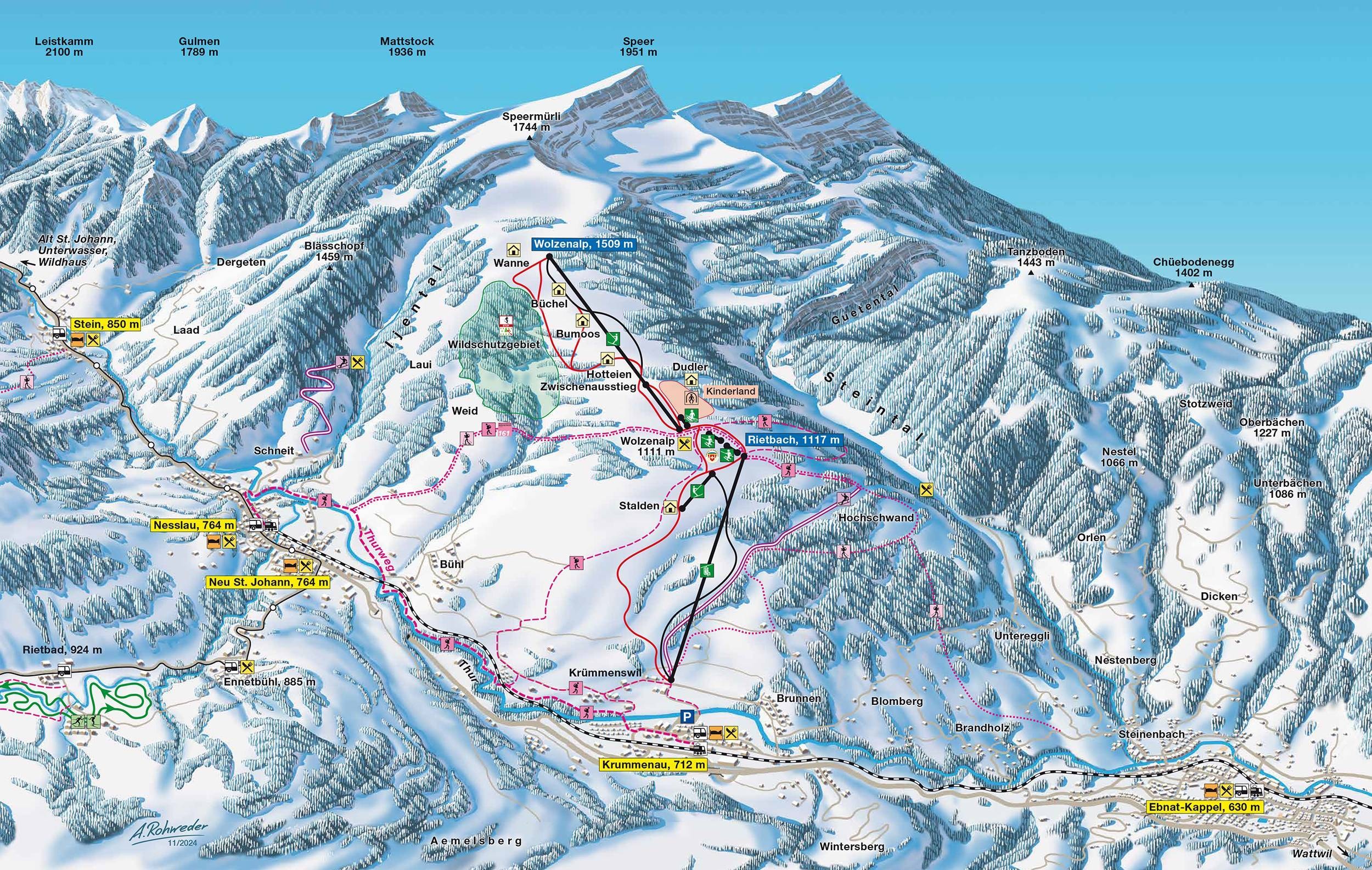 Wolzenalp – Krummenau trail map