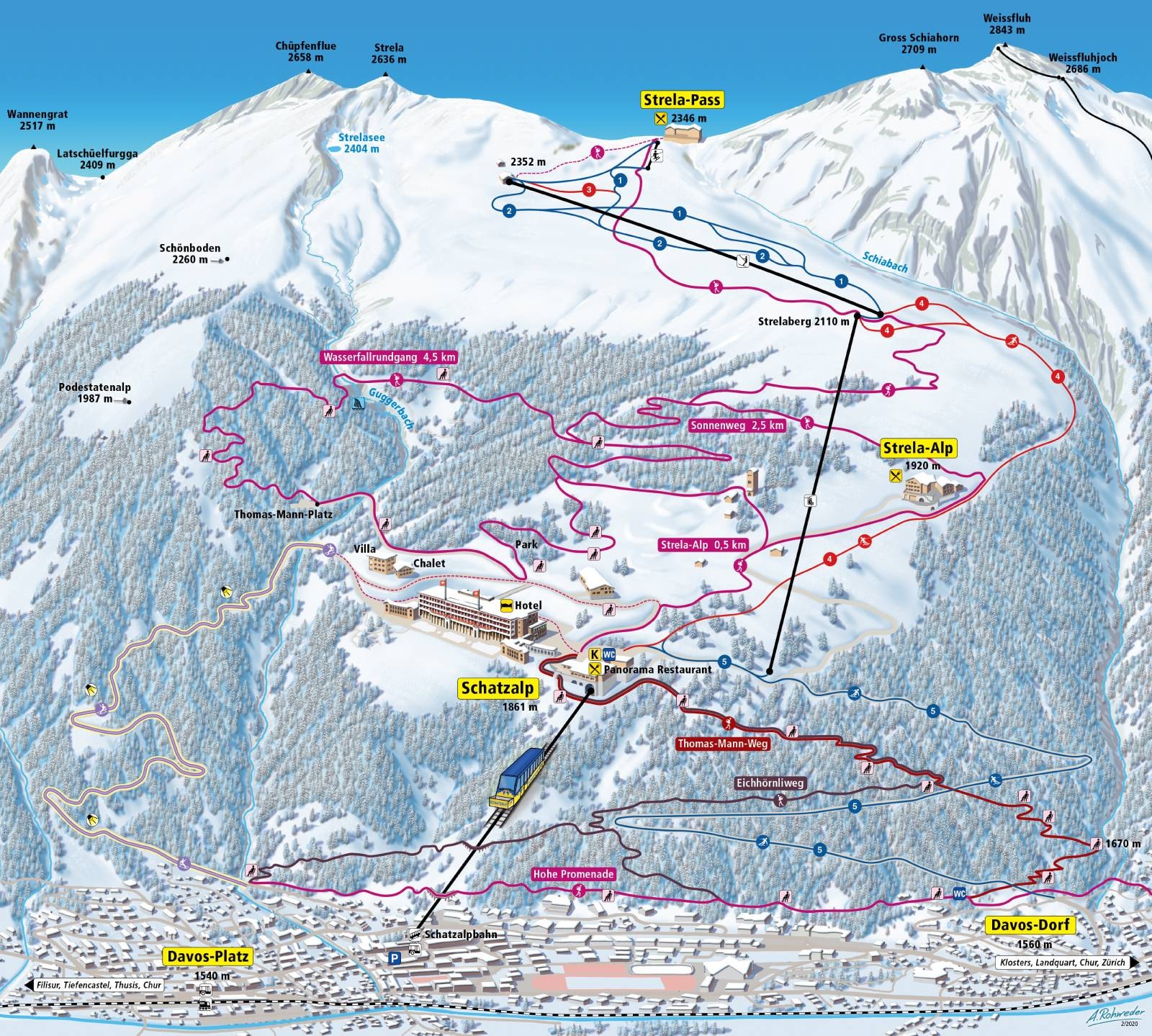 Schatzalp – Strela trail map