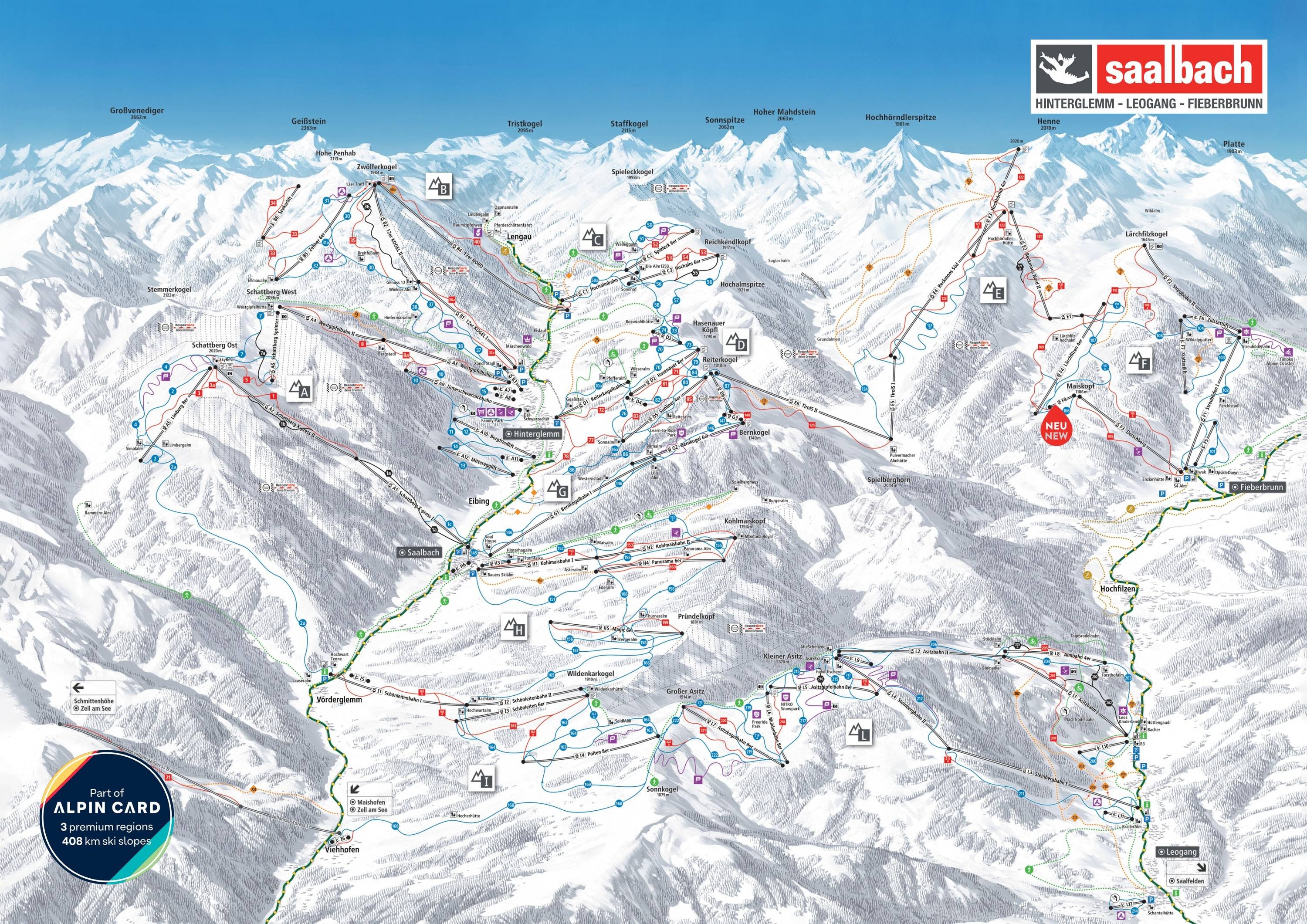 Saalbach Hinterglemm Leogang Fieberbrunn (Skicircus) trail map