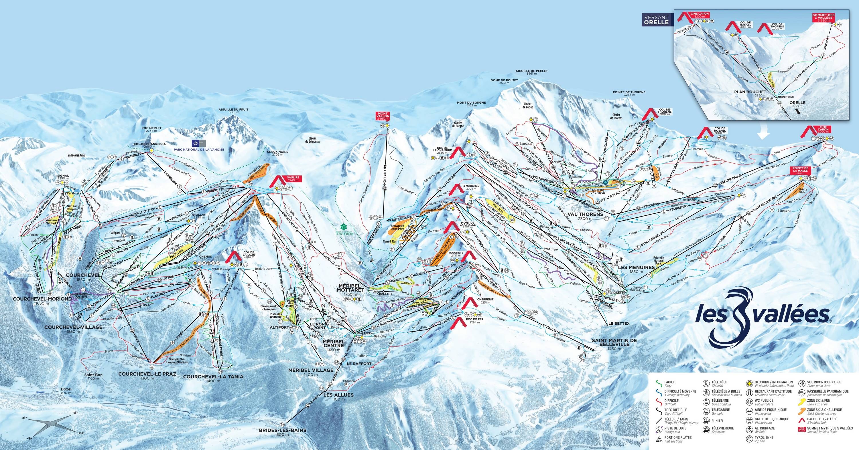 Les 3 Vallées – Val Thorens/Les Menuires/Méribel/Courchevel trail map