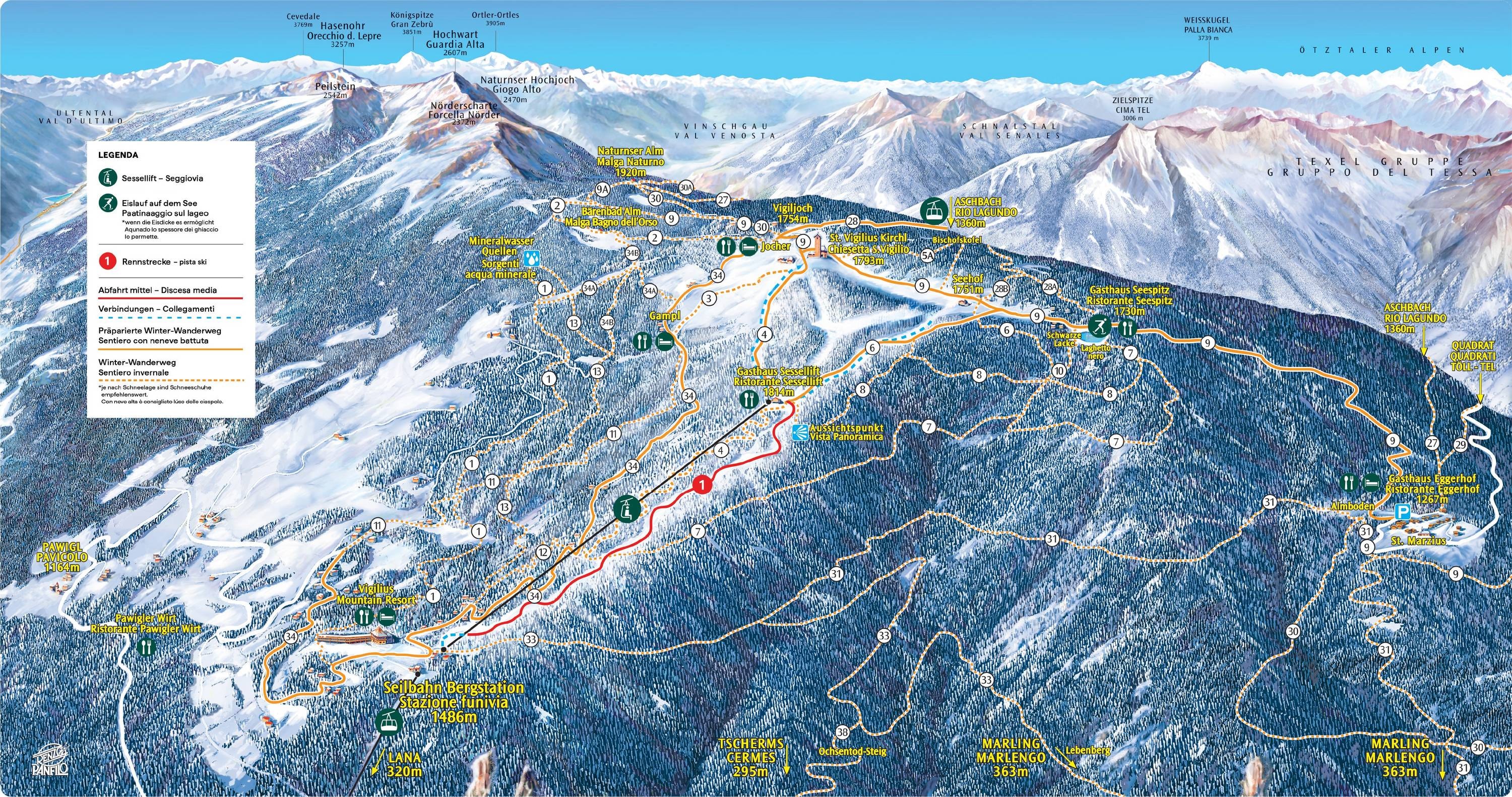 Vigiljoch (Monte San Vigilio) – Lana trail map