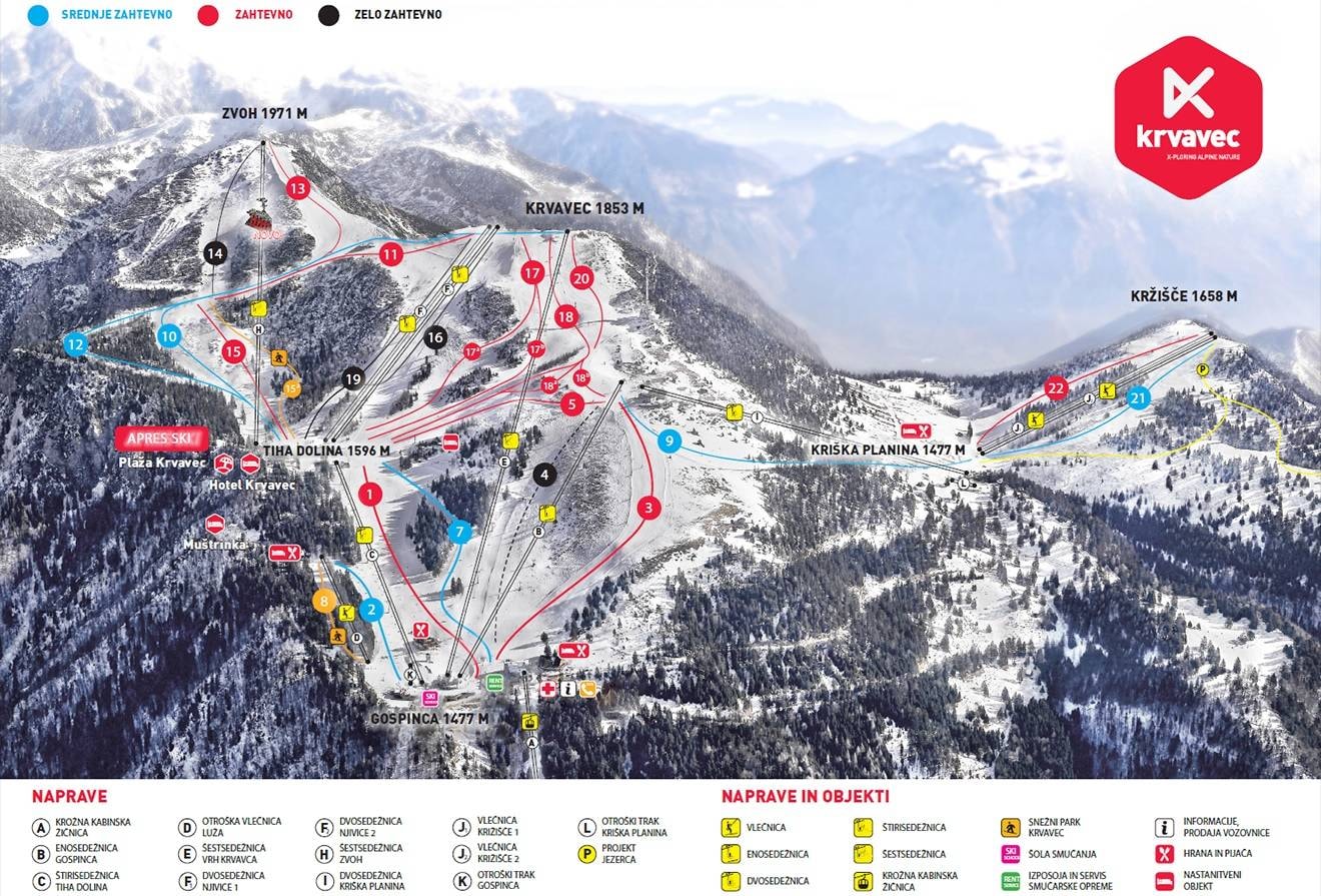 Krvavec trail map