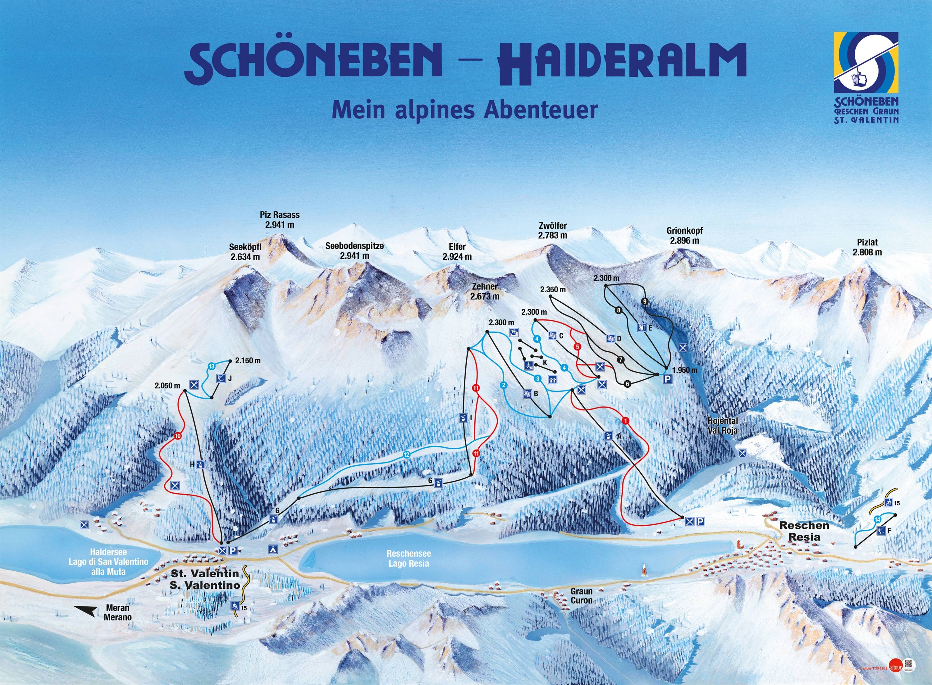 Belpiano (Schöneben)/Malga San Valentino (Haideralm) trail map