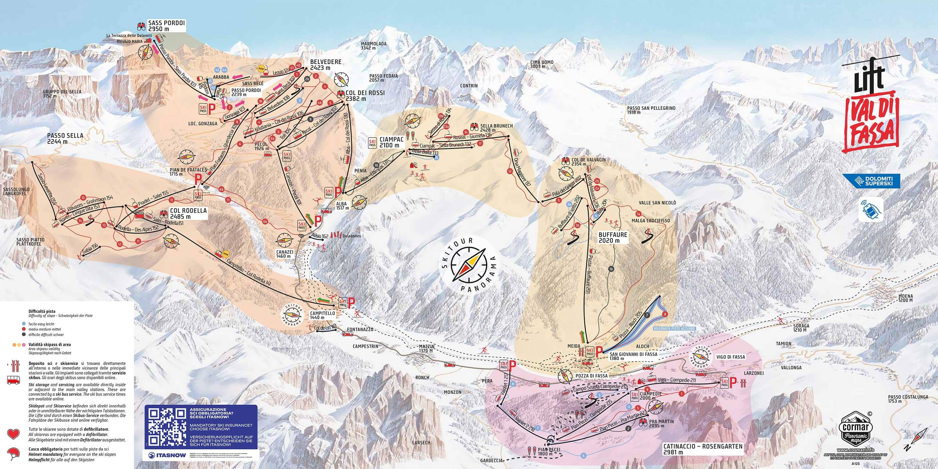 Belvedere/Col Rodella/Ciampac/Buffaure – Canazei/Campitello/Alba/Pozza di Fassa trail map