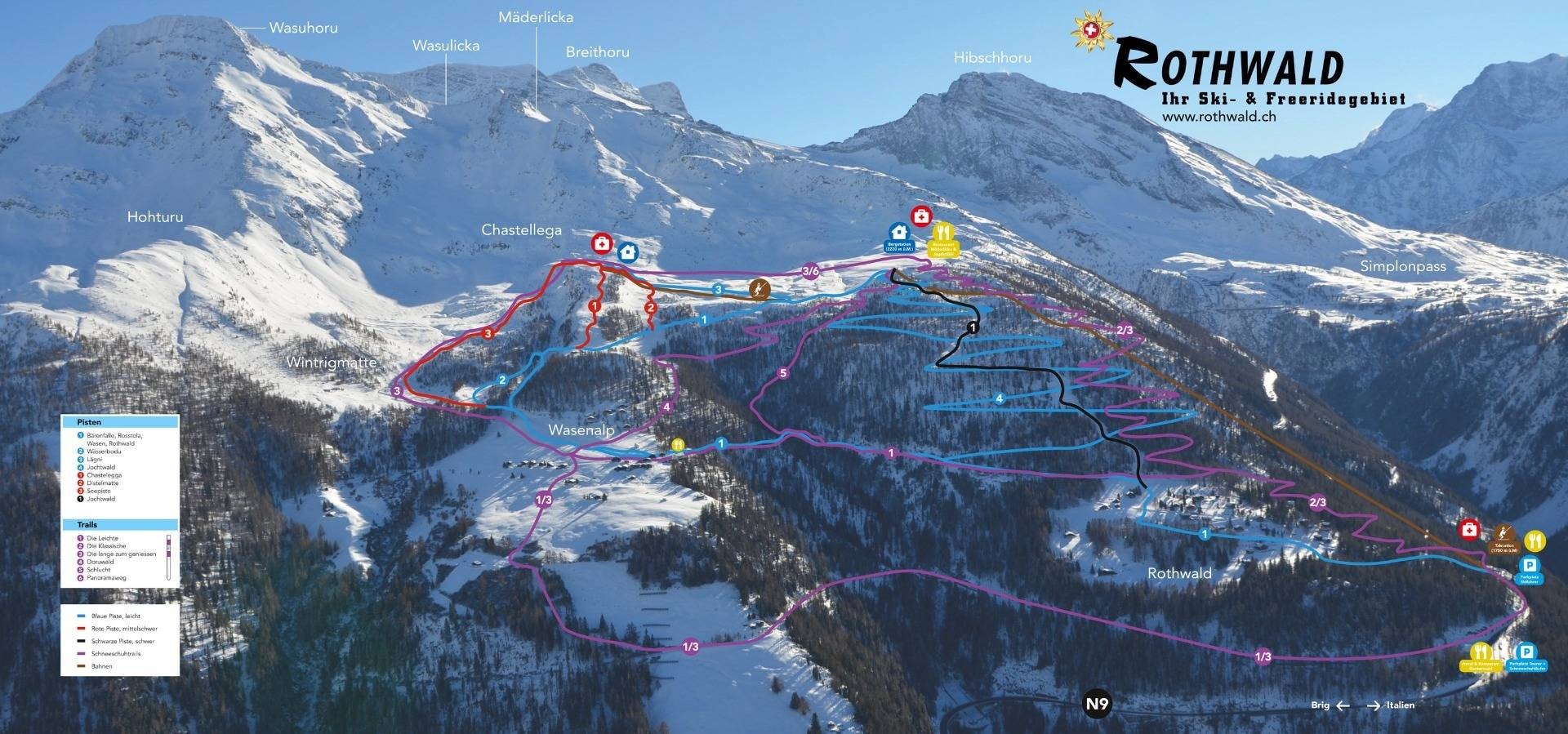 Rothwald/Wasenalp (Simplon Pass) trail map
