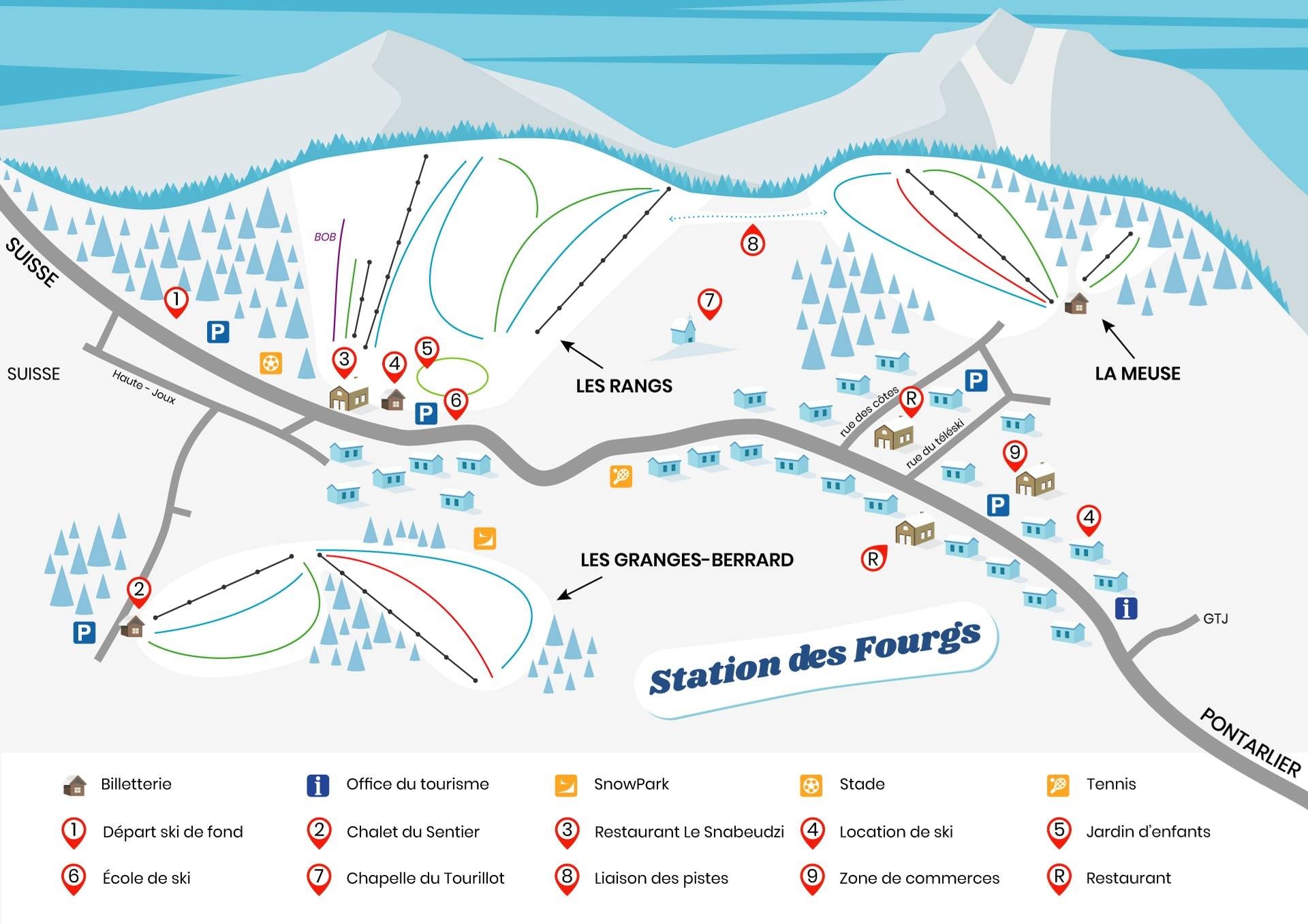 Les Fourgs trail map