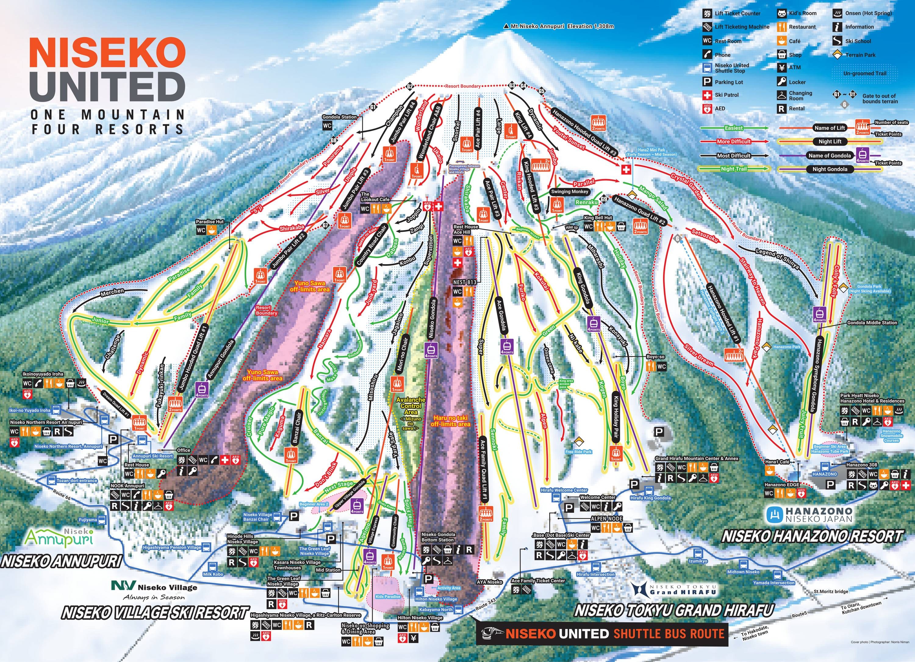 Niseko United – Annupuri/Grand Hirafu/Hanazono/Niseko Village trail map