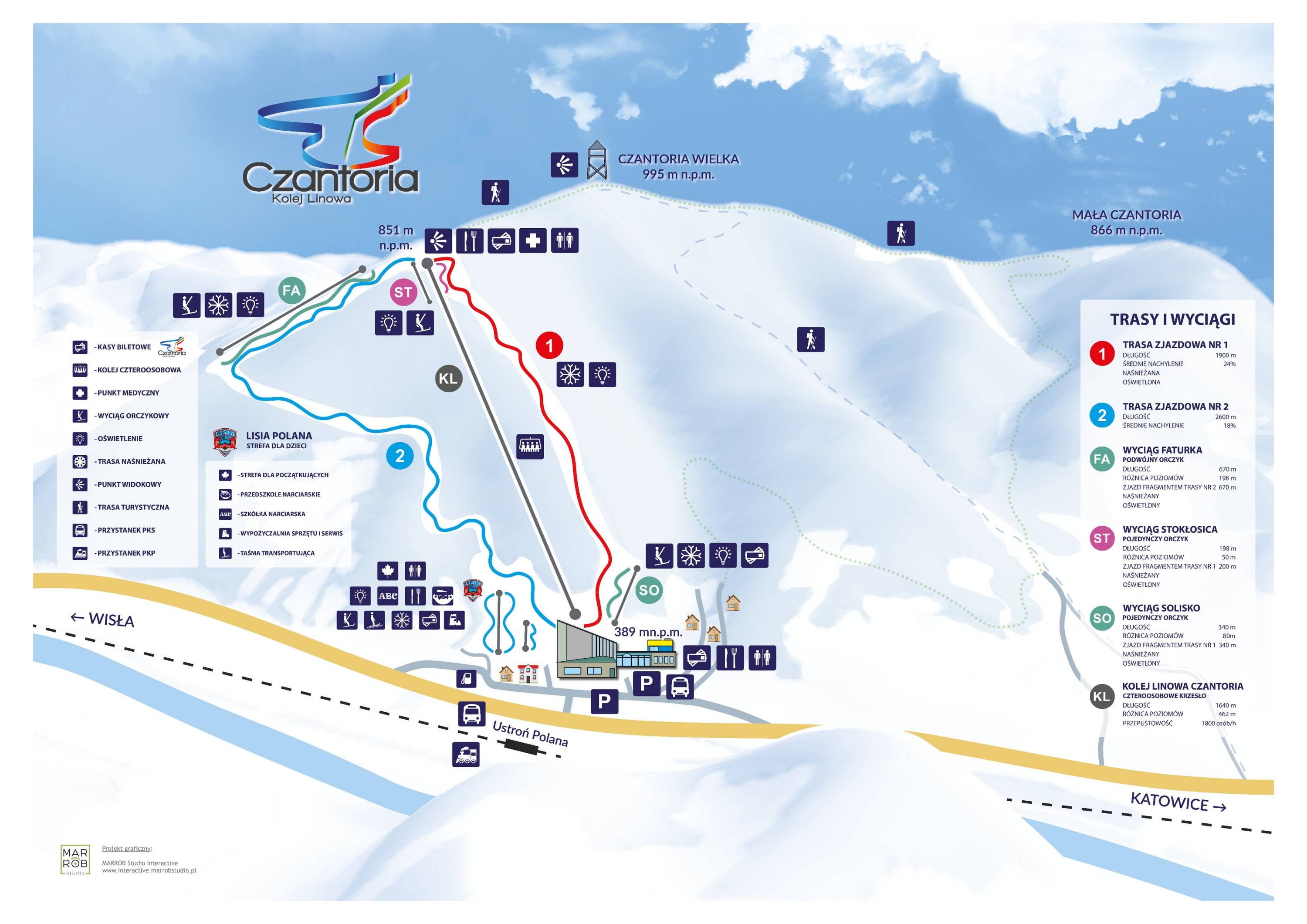 Czantoria – Ustroń trail map