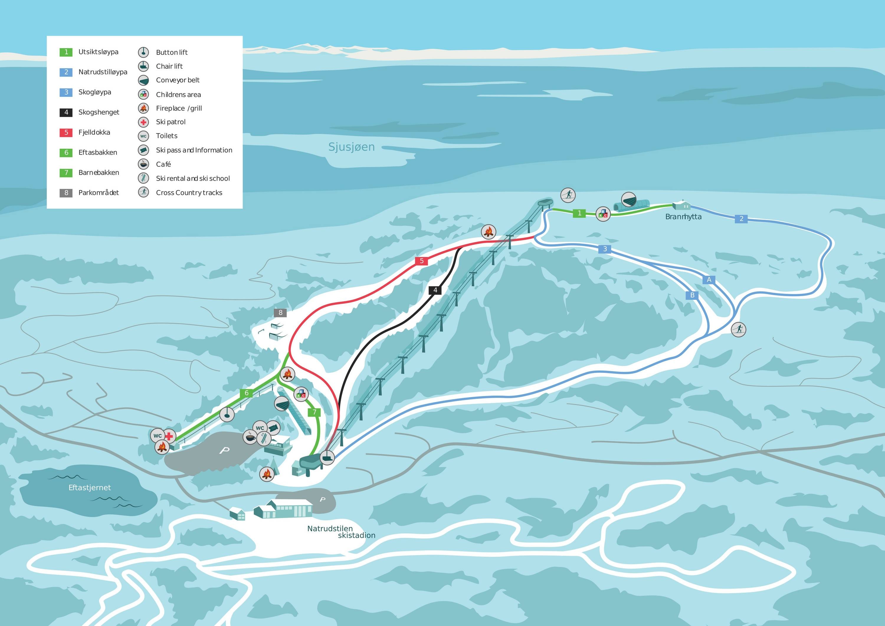 Sjusjøen trail map