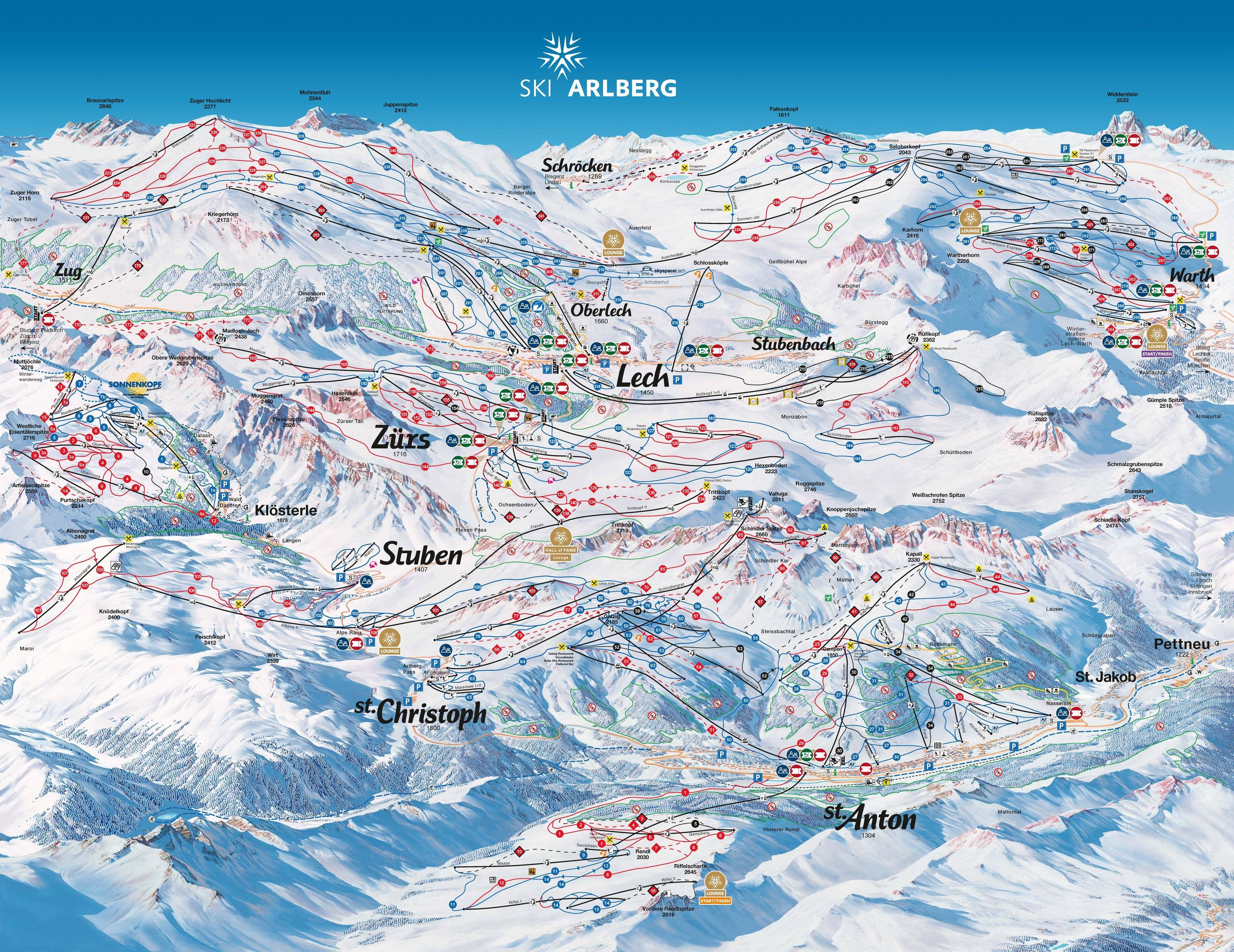 St. Anton/St. Christoph/Stuben/Lech/Zürs/Warth/Schröcken – Ski Arlberg trail map