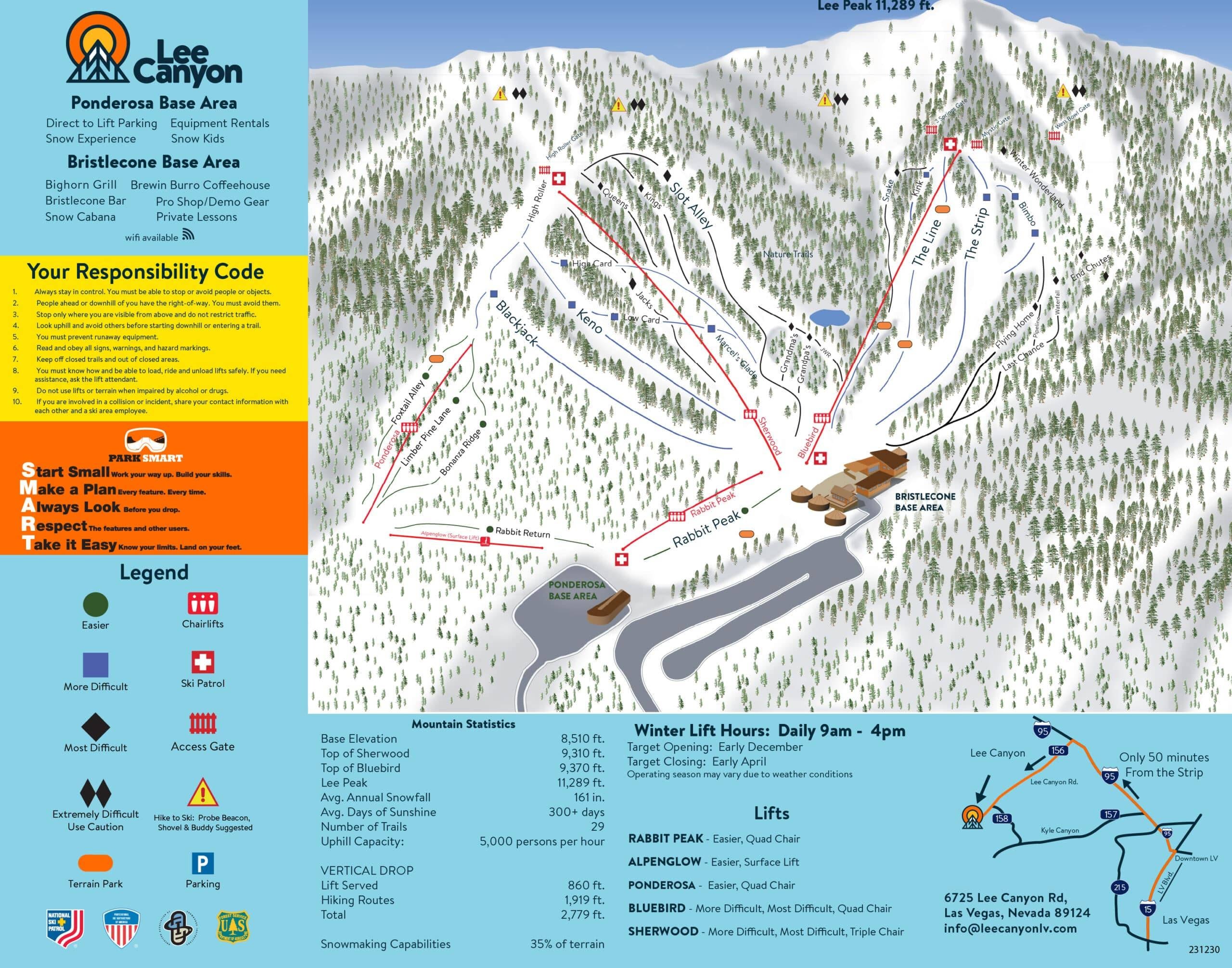 Las Vegas Ski and Snowboard Resort – Lee Canyon trail map