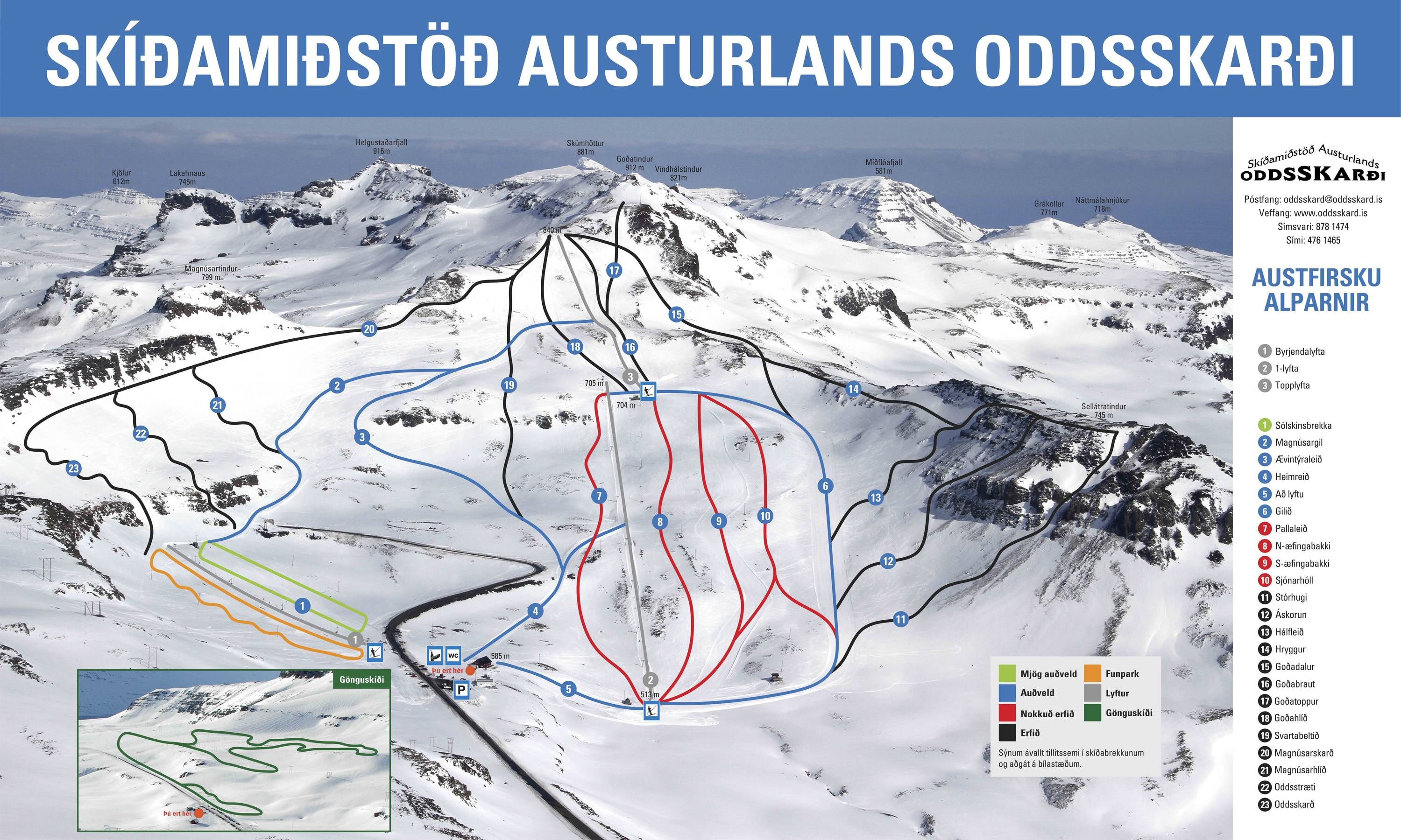Oddsskarð trail map