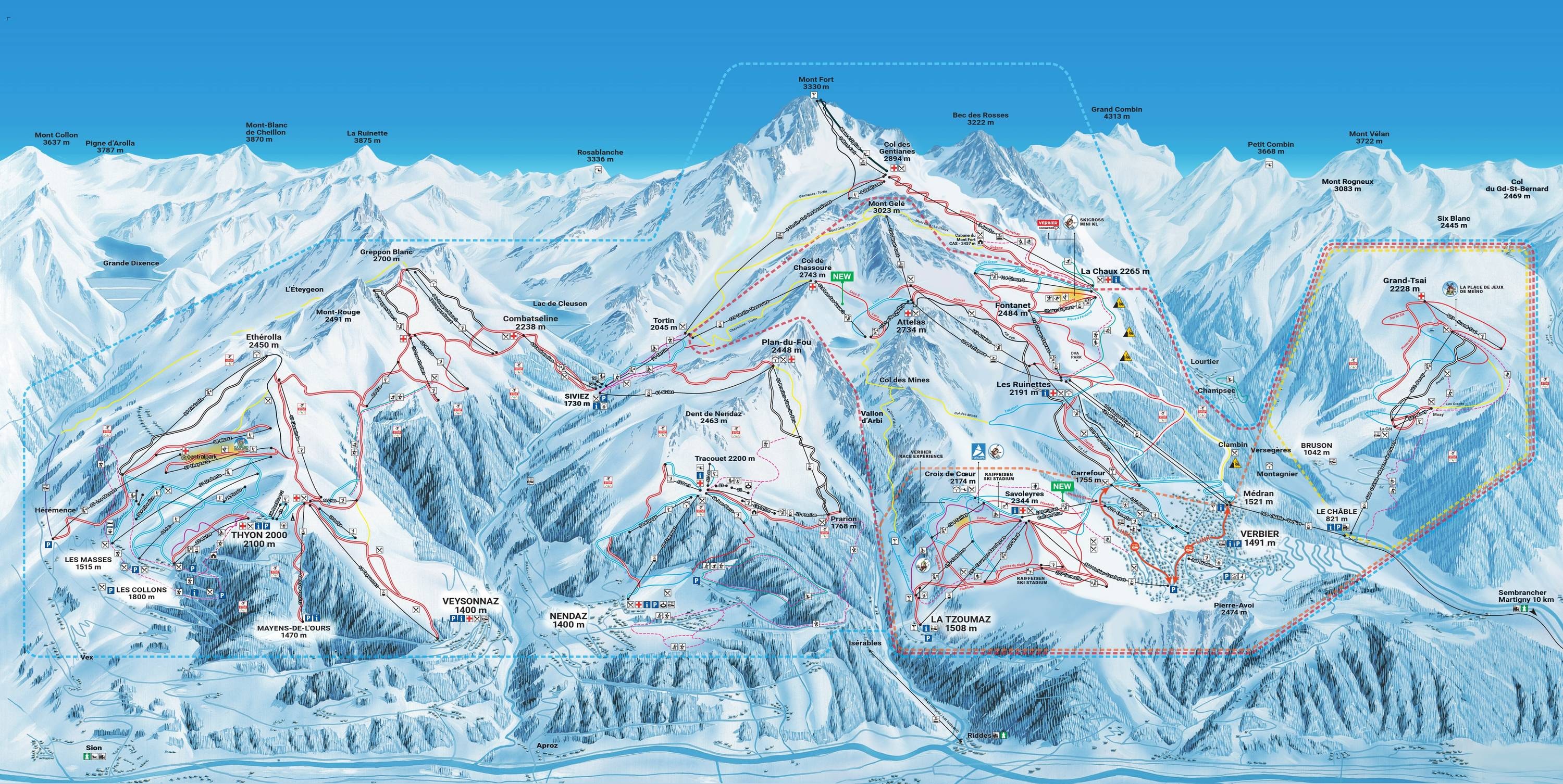 4 Vallées – Verbier/La Tzoumaz/Nendaz/Veysonnaz/Thyon trail map