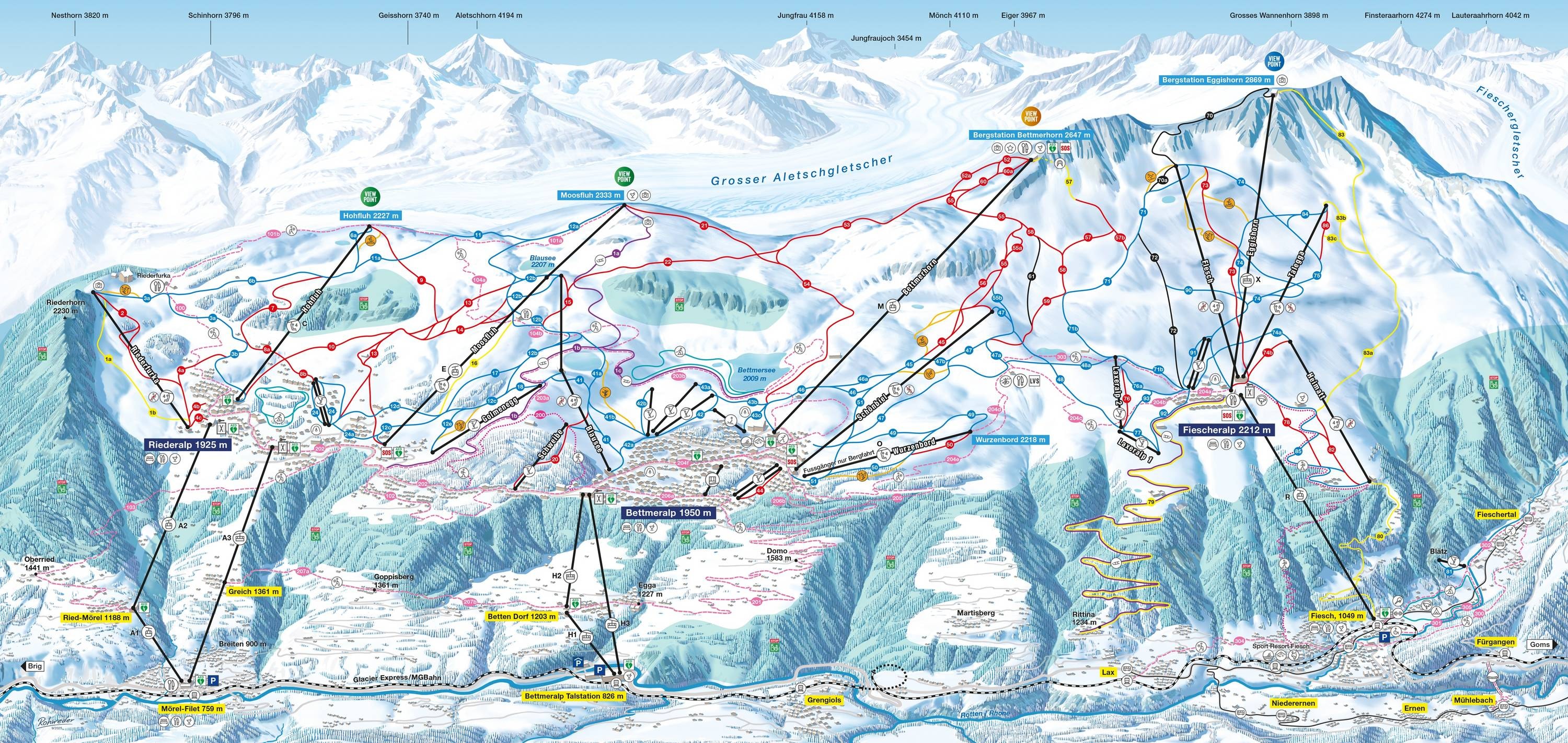 Aletsch Arena – Riederalp/Bettmeralp/Fiesch Eggishorn trail map