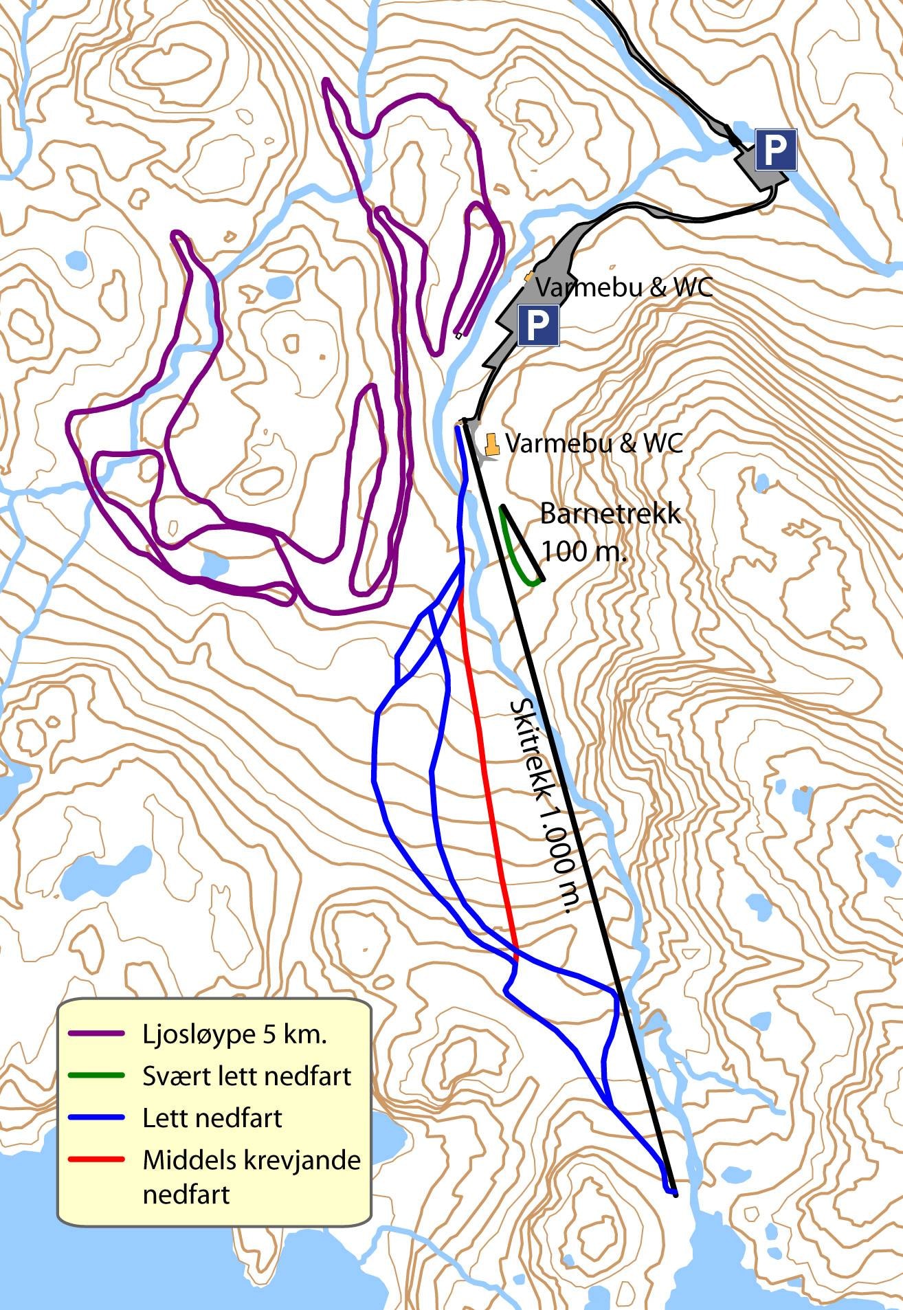 Fjellhaugen Skisenter trail map