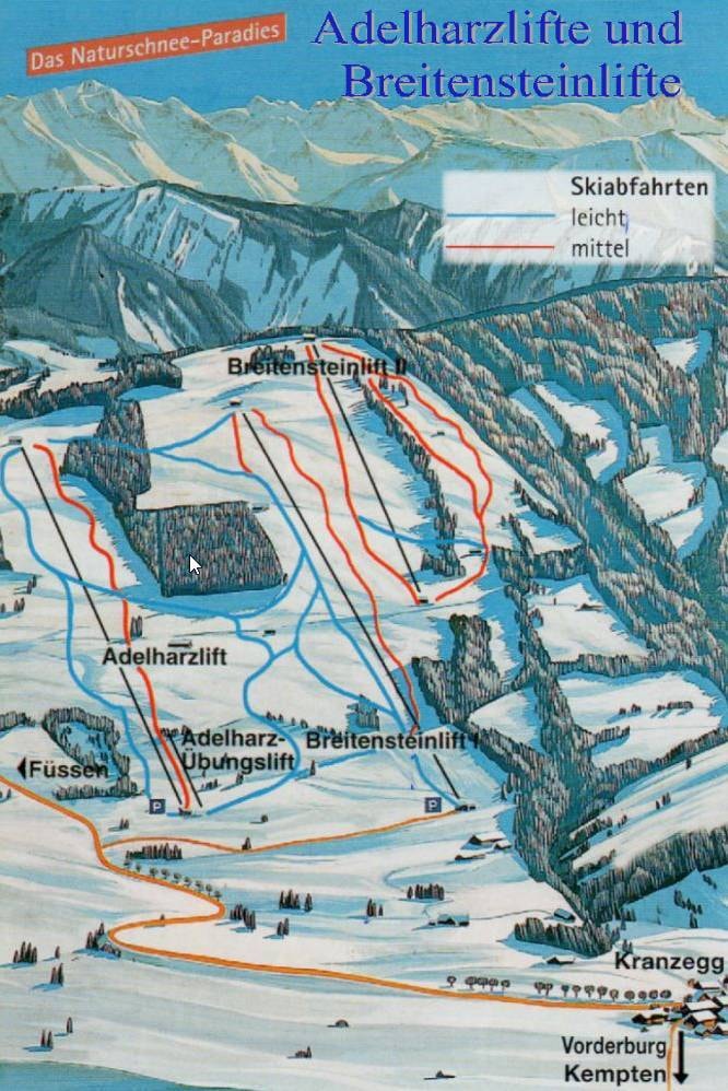 Adelharz- and Breitensteinlifts – Kranzegg (Rettenberg) trail map