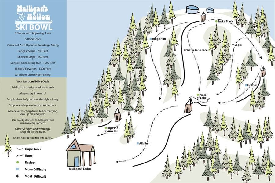 Mulligan's Hollow Ski Bowl trail map