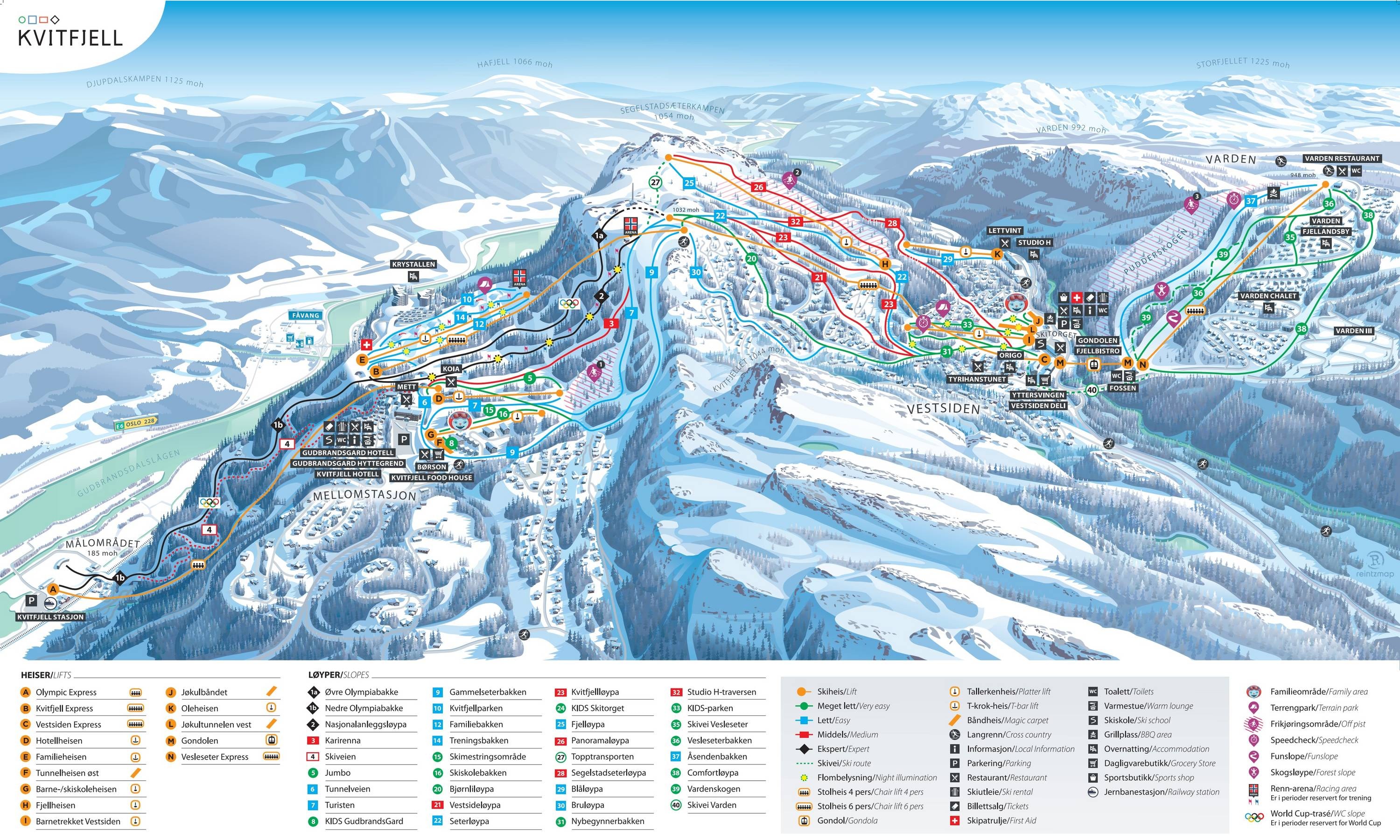 Kvitfjell trail map