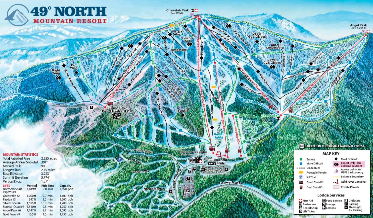 49 Degrees North Mountain Resort trail map
