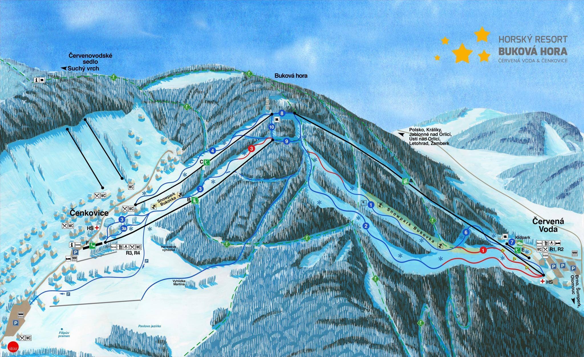 Buková hora – Čenkovice/Červená Voda trail map